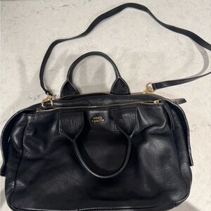 Vince Camuto Black Leather Satchel with Gold Accents